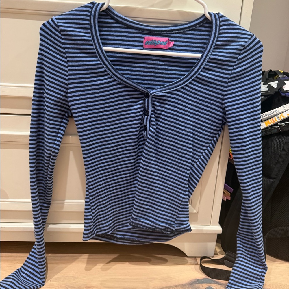 Blue & Black Striped Long-Sleeve Top